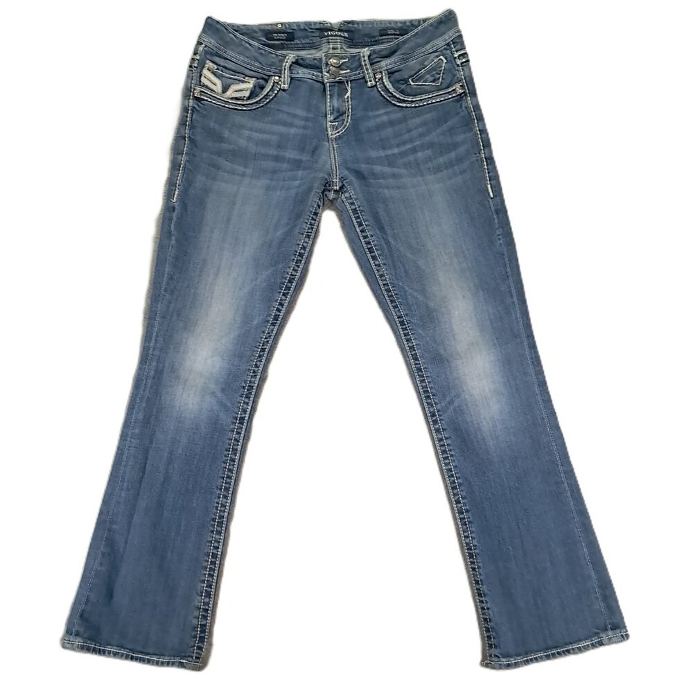 VIGOSS Jean Women 34x30.5, Tag 11x33 The Dublin Slim Boot Cut Blue Embellished
